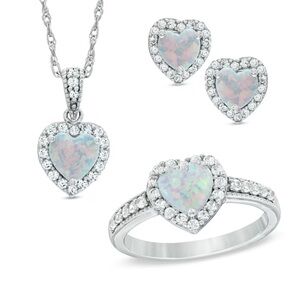 ZALES Silver Heart Opal Jewelry Set